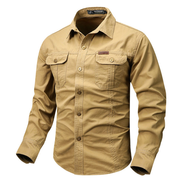 Retro Cargo style Men's Long Sleeve Shirt With Pocket Design, Men