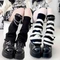 Gothic Women's Striped Leg Warmers Black White Lolita Long Socks Knitted Japanese Winter Socks Arm Ankle Warmers Wide Legs Cover. 