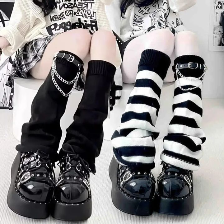 Gothic%20Women's%20Striped%20Leg%20Warmers%20Black%20White%20Lolita%20Long%20Socks%20Knitted%20Japanese%20Winter%20Socks%20Arm%20Ankle%20Warmers%20Wide%20Legs%20Cover%20-%20Image%205