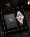 Combo Pack 2 In 1 Men Fashion Steel NAVIFORCE Watch And Lacoste premium wallet or chain combo set best quality and offer price. 