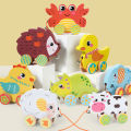 Montessori Early education Wooden Animal Car Toys Children Drag Car for kids Learning Walk and Have Fun . 