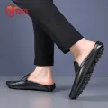 YRZL Loafers Summer Slip on Half Shoes for Men Leather Slippers Casual Breathable Comfy Loafers Moccasins Brown Black Beige. 