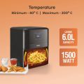 Glen Air Fryer, 6.0 Litre Digital Controls, 7 Pre Set Menu Timer, Temperature Control, 1500W -Black. 
