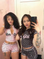 Kliou Polka Dot Print 2 Piece Set Woman Zip Turtleneck Short Sleeve Crop Tops+Skinny Shorts Street Fashion Style Outfits.