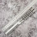 Foldable Comb Stainless Steel Practice Training Butterfly Knife Comb Beard Moustache Brushe Salon Hairdressing Hair Styling Tool. 