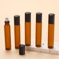 5 Refillable Glass Essential Oil Bottles, Amber Glass Bottle Rollerball Perfume Bottle, Stainless Steel Ball Hollow Travel Rolle. 