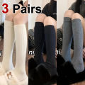 1/3 Pairs Women Solid Color Striped Long Socks Breathable Comfortable in Spring Summer Fashionable Simple Style Casual Socks.