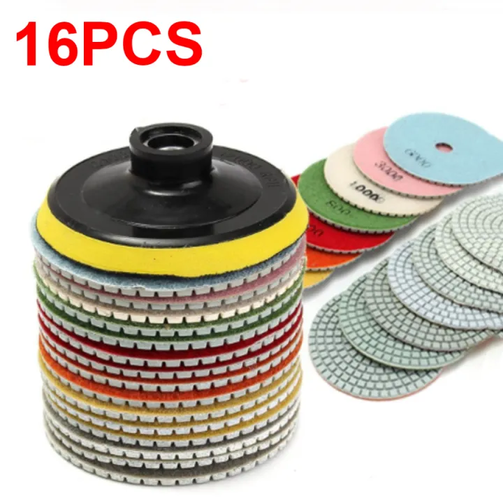 16pcs 100mm 4 inch Diamond Polishing Pads Kit Wet/Dry for Granite Stone Concrete Marble Polishing Use Grinding Discs Set