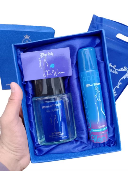 Perfume for women  blue  lady  gift set pack of 2 perfumee and body spray premium gift box with bag high quality fragrances ideal for gifting on valentine's day - birthday - anniversary - engagement - Ramzan - Eid - wife /  girlfriend / sister/ mother