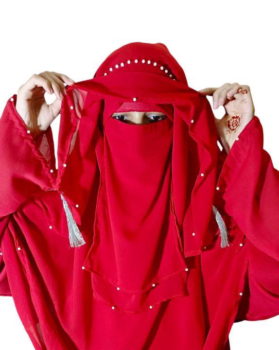 eyes covered double layered khimar with abaya  and niqab