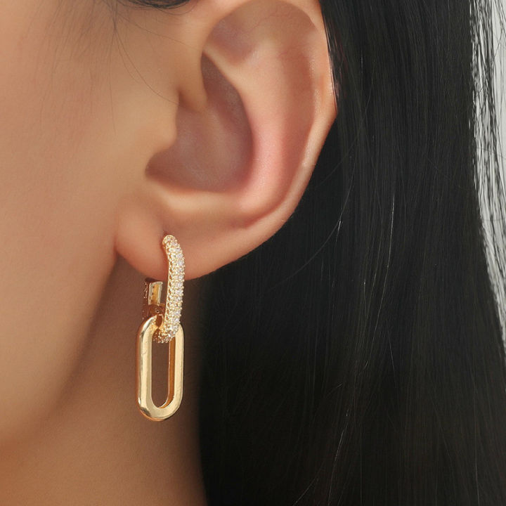Silvery Dangle Earrings With Shiny Zircon Decor Elegant Minimalist Style Copper Plated Jewelry Daily Casual Gift for Women