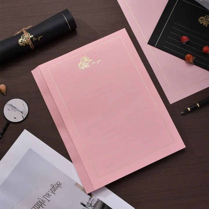 10pcs%20Simple%20Gold%20Rose%20Letterhead%EF%BC%8CHigh-end%20Gold%20Stamping%20Letter%20Paper%20Pink%20White%20Romantic%20Love%20Letter%20Paper%20Birthday%20Letterhead%20-%20Image%204