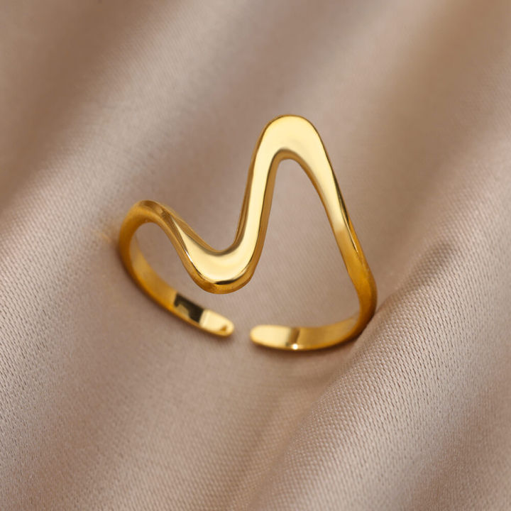 Vintage Geometric Wave Rings For Women Stainless Steel Gold Color ...