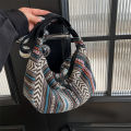 Tribal Style Shoulder Bag, Foldable Crossbody with Zipper Closure, Striped Pattern, Flag Theme Hand Washable Edge Painted Lining.