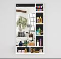 Wall Mount Dressing Table with Mirror and Open Shelves. 