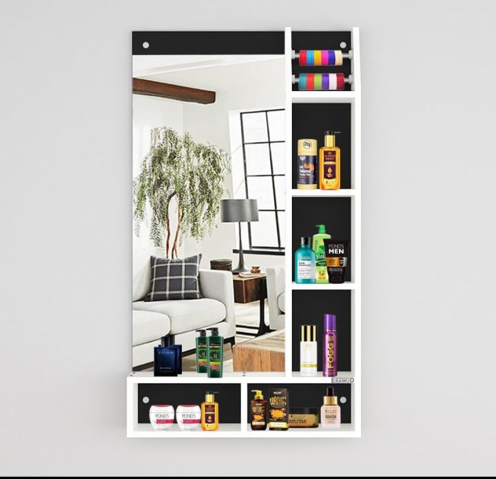 Wall Mount Dressing Table with Mirror and Open Shelves