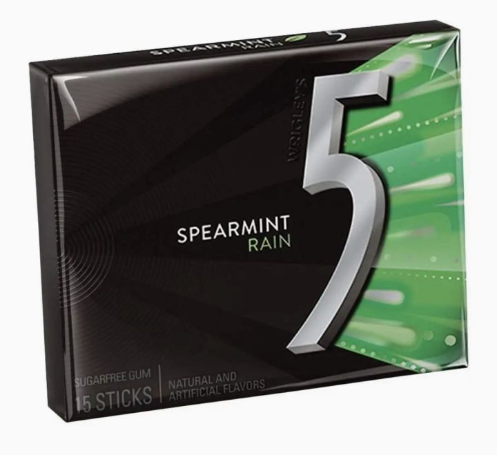 Sugar Free Wrigley's 5 GUM SPEARMINT RAIN 15-Sticks Each MADE IN USA & HALLAL