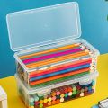 2pcs Large Capacity Transparent Plastic Pencil Boxes, Portable Tension Mount Storage Organizer for Oil Pastels, Crayons. 