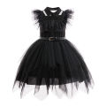 2025 Day before Thursday Movie Weirdo Role Play Costume with Belt Girl Prom Gown Soft Frock Gothic Family Black Halloween Dress. 