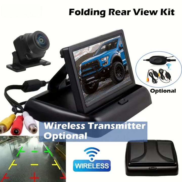 Car Rear View Kit with 10.92 cm Foldable Monitor Backup Camera Wireless ...