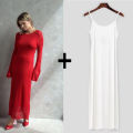 Spring Autumn O-Neck Elastic Knit Long Dresses Women 2024 Elegant Chic Soft Lady Hollowing Sweater Dresses Femme New. 