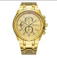 New Fashion Luxury Sun Moon Star Diamond  Men's Quartz Watch+Braclete  -Mens Steel Band Watch +Chain Braclete+3D Bar Stick Locket +Ring  -High Quality Golden In  Random Dail With Stainless steel Straps Casual Watch+Chain Braclets+Nacklace+Ring  For men. 