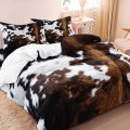 3Pcs Brown And Black Cow Pattern Yak Leather Printed Duvet Cover Included 1*Duvet Cover &2 Pillowcase( Comforter Not Included). 