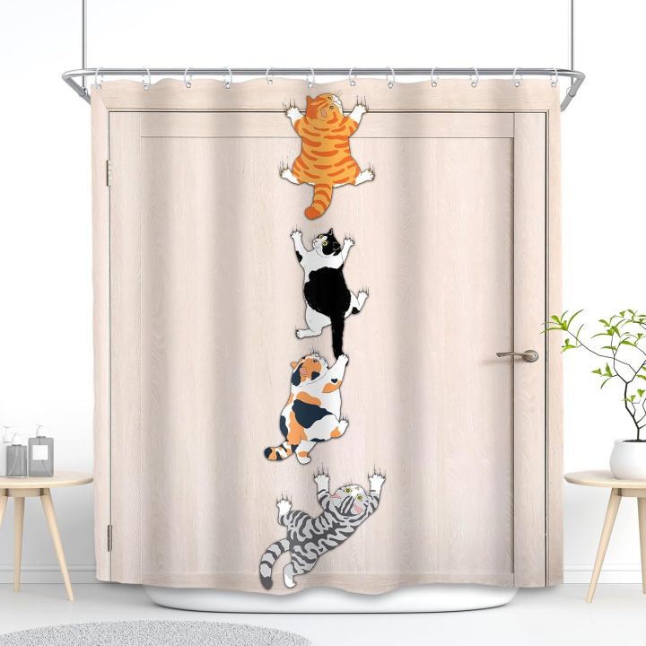 Cat%20Shower%20Curtain%20Kids%20Funny%20Cute%20Lovely%20Cartoon%20Kitten%20Pet%20Animal%20Climbing%20Door%20Hilarious%20Modern%2012%20Pack%20Hooks%20Polyester%20-%20Image%203