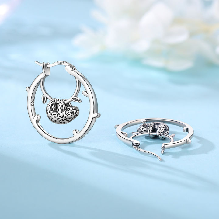 925%20Sterling%20Silver%20Cute%20Sloth%20Series%20Earring%20Jewelry%20Versatile%20Hoop%20Earrings%20For%20Women%20Jewelry%20Fine%20Birthday%20Party%20Gifts%20-%20Image%202