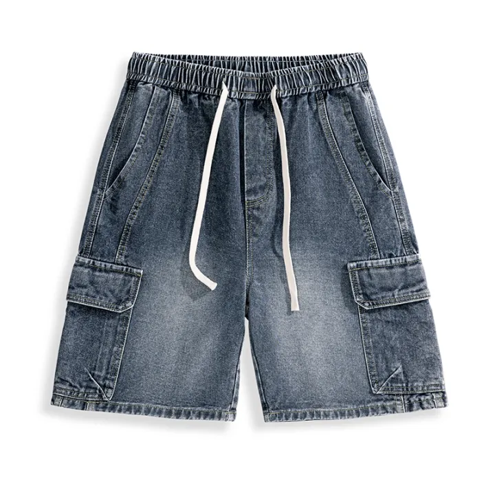 Retro%20Smoke%20Gray%20Cargo%20Denim%20Shorts%20Men's%20Knee%20Length%20Loose%20Jeans%20Big%20Pocket%20Design%20Elastic%20Waist%20Fashion%20Korean%20Casual%20Shorts%20-%20Image%205