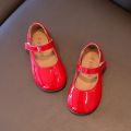‌Plain Patent Leather Ballet Flats for Baby Girls  Concise Round-Toe Mary Jane Shoes  Red/White Kids Soft Sole. 