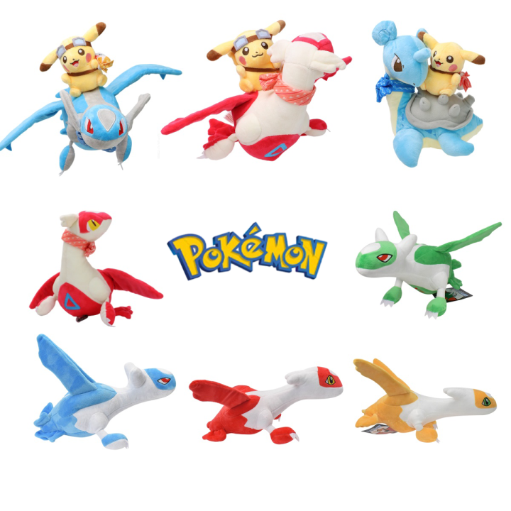 Cute Pokemon Riding Plush Toys Latias Latios Lapras Pikachu Soft Stuffed Doll Kids 