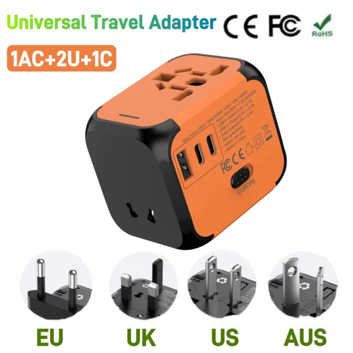 Universal Travel Adapter, Multi Plug 220v to 5v Outlet usb Type c ...