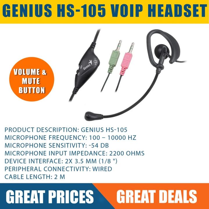 Genius HS-105 Single in Ear-Bud Clip VoIP Headset