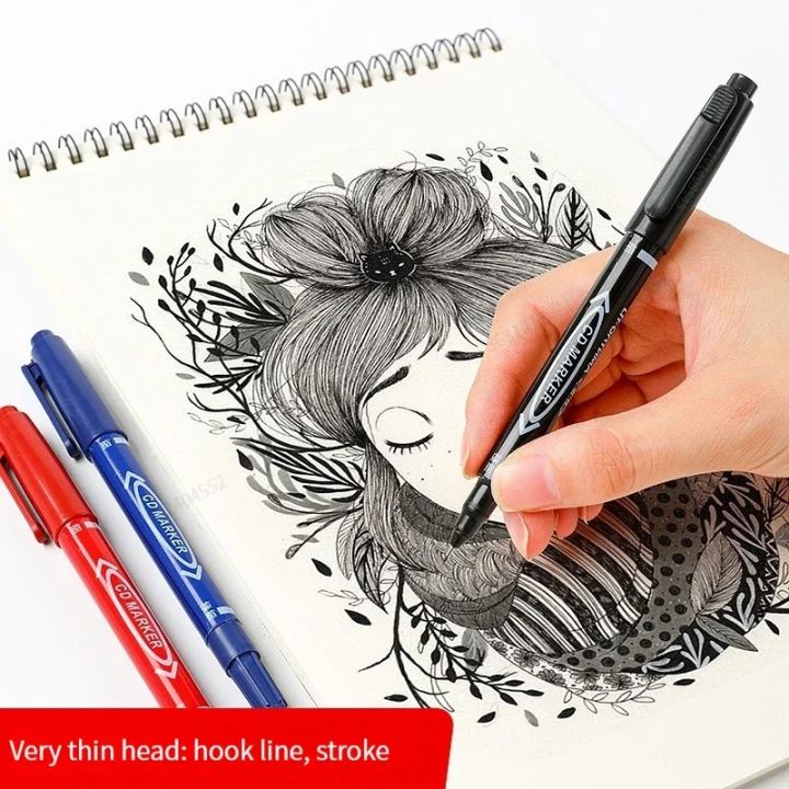 6/12pc%20Set%20Waterproof%20Oily%20Color%20Double%20Tip%20Permanent%20Markers%20Fine%20Tip%20Thick%20Tip%20Black%20Ink%20Drawing%20Pens%20Supplies%20Stationer%20-%20Image%205
