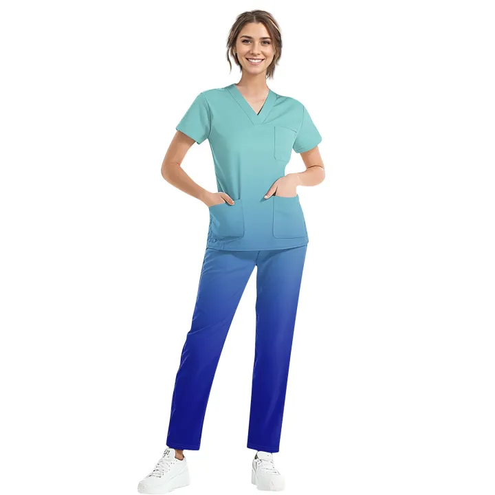 Medical%20Uniform%20Trendy%20Women's%20Scrub%20Set%20Stretch%20Soft%20Y-Neck%20Top%20Pants%20Hospital%20Pet%20Clinic%20Doctor%20Costume%20Contrasting%20Colors%20-%20Image%205