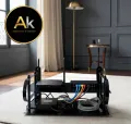2- layer Wall mount wifi router stand, metal shelf for tv box & remotes black.