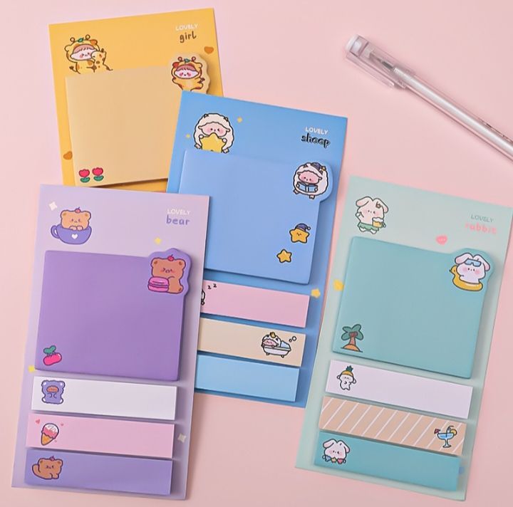 4 IN 1 Cute Cartoon Animal Shape Creative Sticky Notes Notebook Cute Note paper Index stickers office school