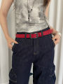 Retro Ethnic Style Butterfly Printed Red Belt For Women New In 2025 Versatile Belt With Jeans Belt Decoration.