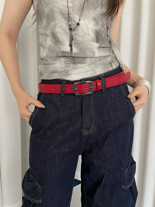 Retro Ethnic Style Butterfly Printed Red Belt For Women New In 2025 Versatile Belt With Jeans Belt Decoration