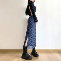 Women Spring Autumn Plaid Print Wrap Hips Skirts Fashion Ankle-Length Slim Pencil Skirts Preppy Style Girls Slit Midiskirt.