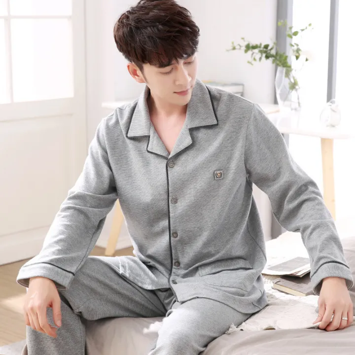 Pajamas%20Men's%20Spring%20and%20Fall%20Winter%20100%25%20Cotton%20Long-Sleeved%20Large%20Size%20Leisure%20Sleepwear%20Homewear%20Plaid%20Nightwear%20Loungewear%20-%20Image%204