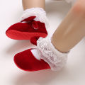 Newborn Infant Baby Girls Shoes Velvet Red Christmas 0-18M Princess Girl Baby Shoes Bow First Walkers. 