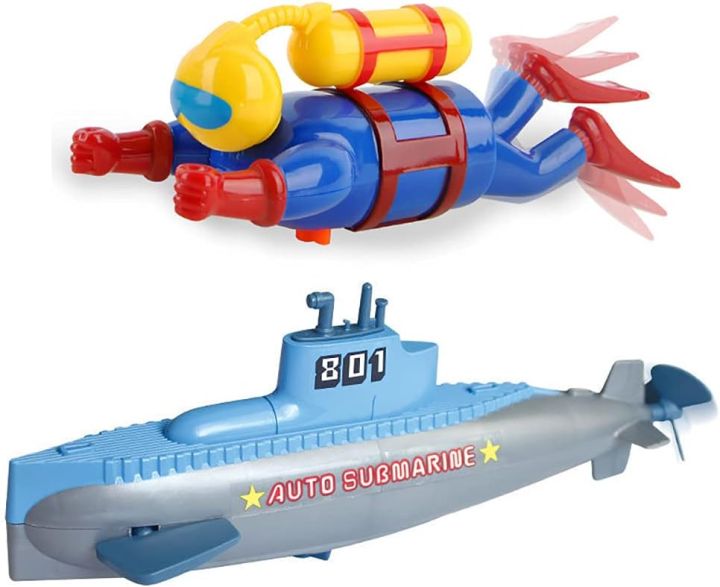 Wind-Up Scuba Diver Submarine Bath Toy Clockwork Swimming & Diving Man Tub Baby Water Toy Bathtub Pool Frogman Figure STEM Gift