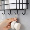 Metal Wire Bathroom Rack Bathroom Shelves Kitchen Storage Multipurpose Shelf and Shampoo Holder with 4 Hook Easy To Install Metal Shelf With Simple Drilling (Screws Are Not Included) (Color: Black). 