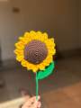 Crochet sunflower with complementary khaaki wrapping and custom stamped note/ for custom note message us/ best gift/ birthday gift/graduation gift. 
