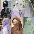 Hijab plus Same Half Niqab patti pair Soft Georgette Chiffon - Stroller - Naqab For Girls and Women. 