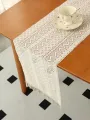 Beige Table Runner Lace Cotton Blended Fabric with Tassel For Coffee Table Decor Wedding Decoration.