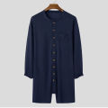 New Men Pajamas Jumpsuit Solid Color Tight O Neck Long Sleeve T Shirt and Shorts One-piece Button-down Breathable Home Wear.