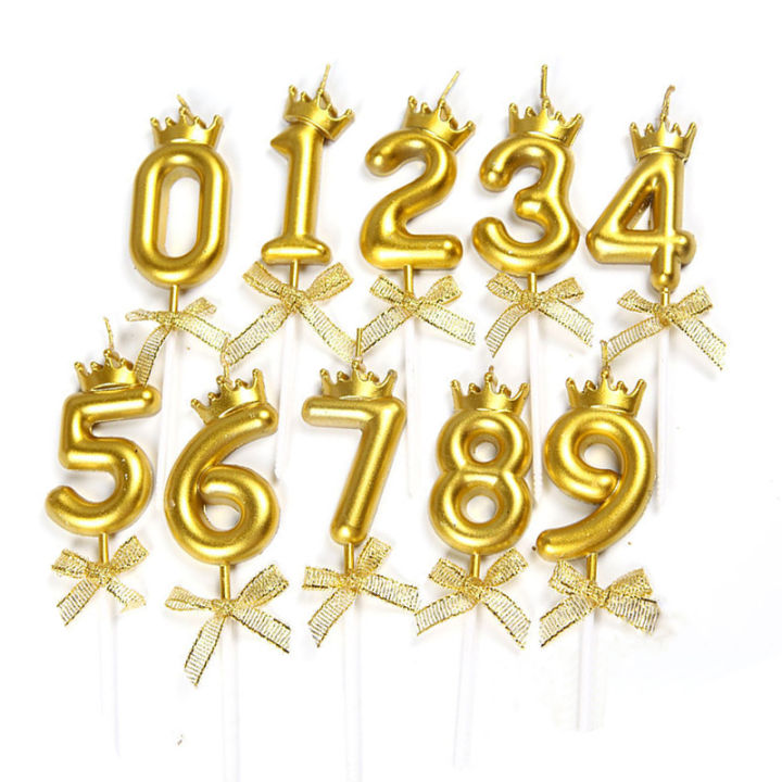 0-9 3D Number Birthday Cake Candles Golden Crown Candles Dessert Decoration Candles Memorial Anniversary Party Decor